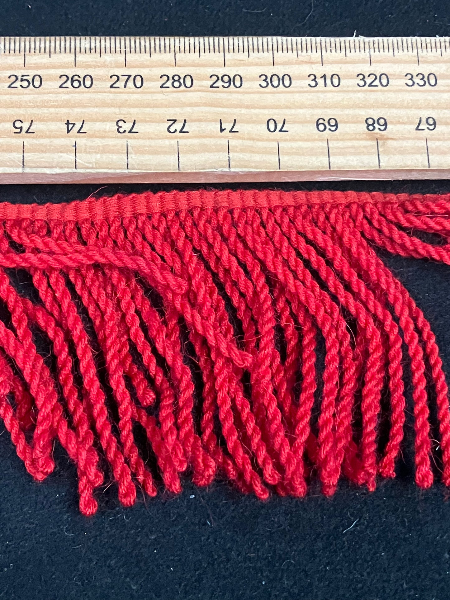 Natural Mohair Fringing in Red 70mm width sold by the meter